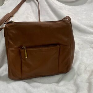 Vintage Crossbody/Shoulder Bag, zip closure, has lots of storage.  Camel color